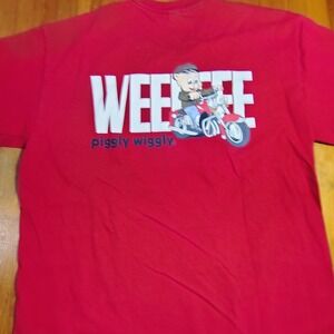 Piggly Wiggly Wee Wee Red Graphic T Shirt Men's Medium Beaufort NC hog on a HD